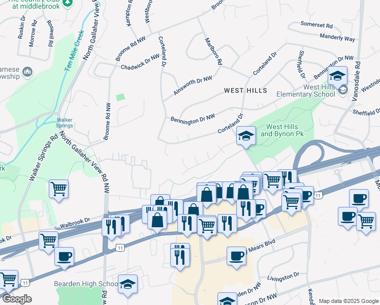 map of restaurants, bars, coffee shops, grocery stores, and more near 219 Kirkwall Lane in Knoxville