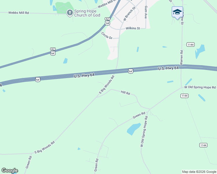 map of restaurants, bars, coffee shops, grocery stores, and more near 1960 South Big Woods Road in Spring Hope