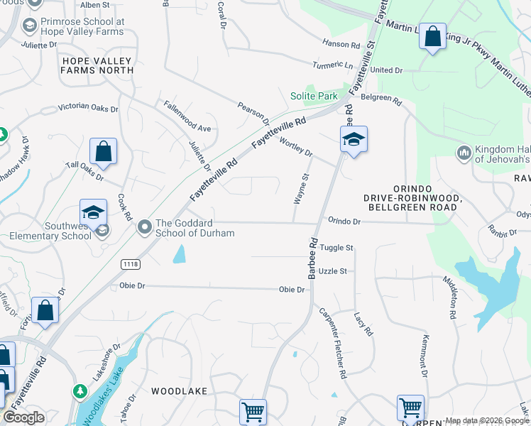 map of restaurants, bars, coffee shops, grocery stores, and more near 316 Ebon Road in Durham