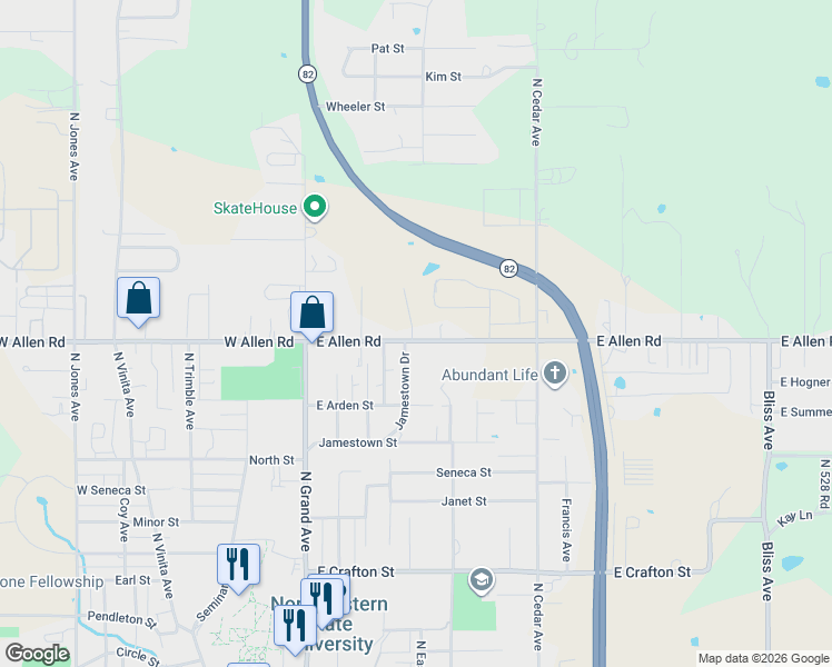 map of restaurants, bars, coffee shops, grocery stores, and more near 501 East Allen Road in Tahlequah