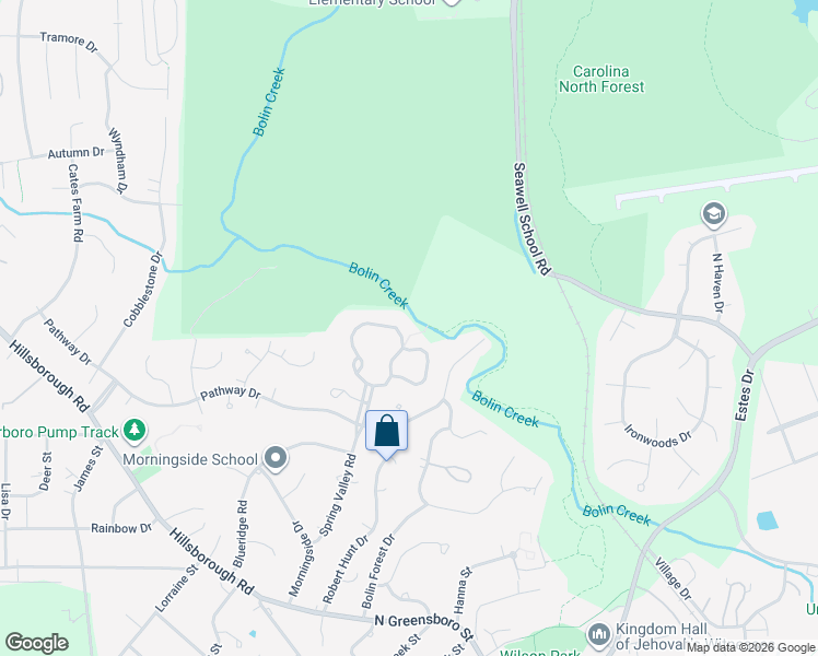 map of restaurants, bars, coffee shops, grocery stores, and more near 130 Creekview Circle in Carrboro