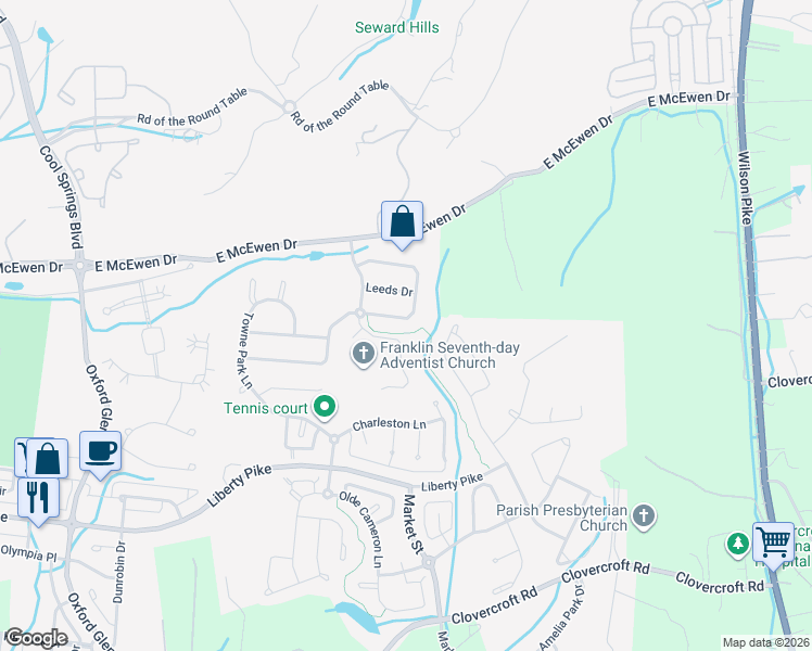 map of restaurants, bars, coffee shops, grocery stores, and more near 1212 Broadmoor Circle in Franklin
