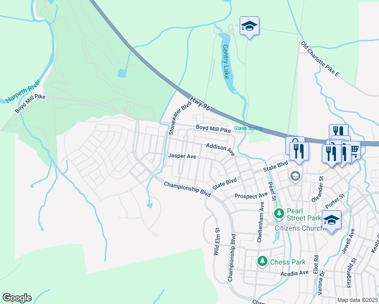 map of restaurants, bars, coffee shops, grocery stores, and more near 520 Ardmore Place in Franklin