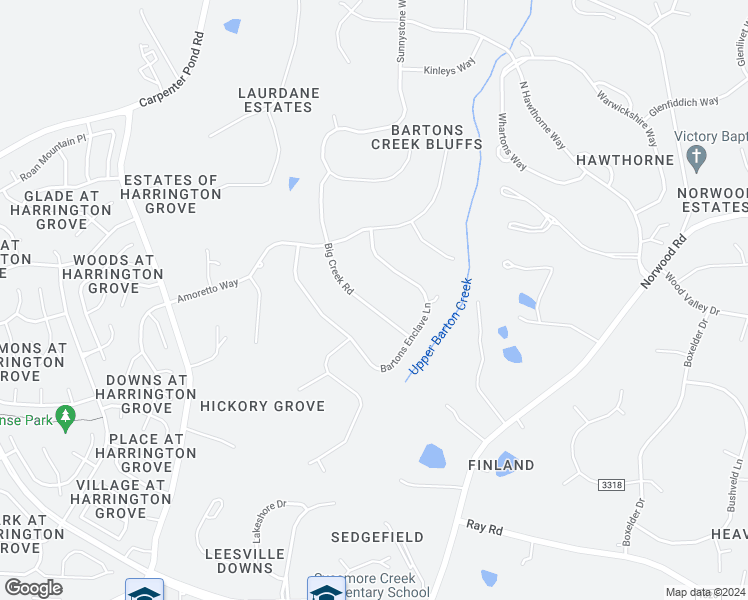 map of restaurants, bars, coffee shops, grocery stores, and more near 5016 Big Creek Road in Raleigh