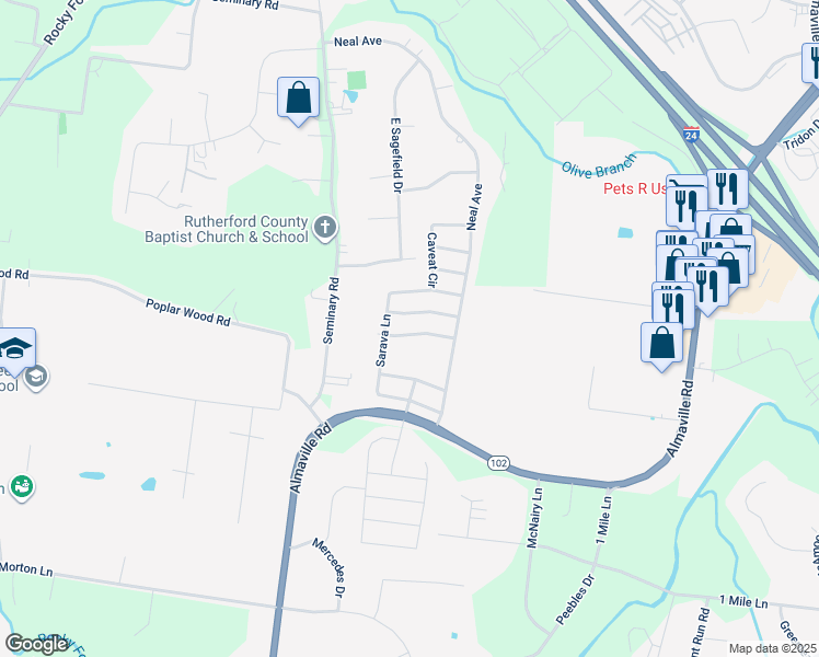 map of restaurants, bars, coffee shops, grocery stores, and more near 514 Commendable Lane in Smyrna