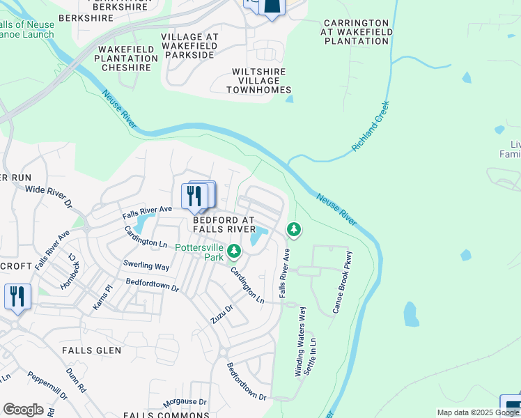 map of restaurants, bars, coffee shops, grocery stores, and more near 3423 Van Hessen Drive in Raleigh