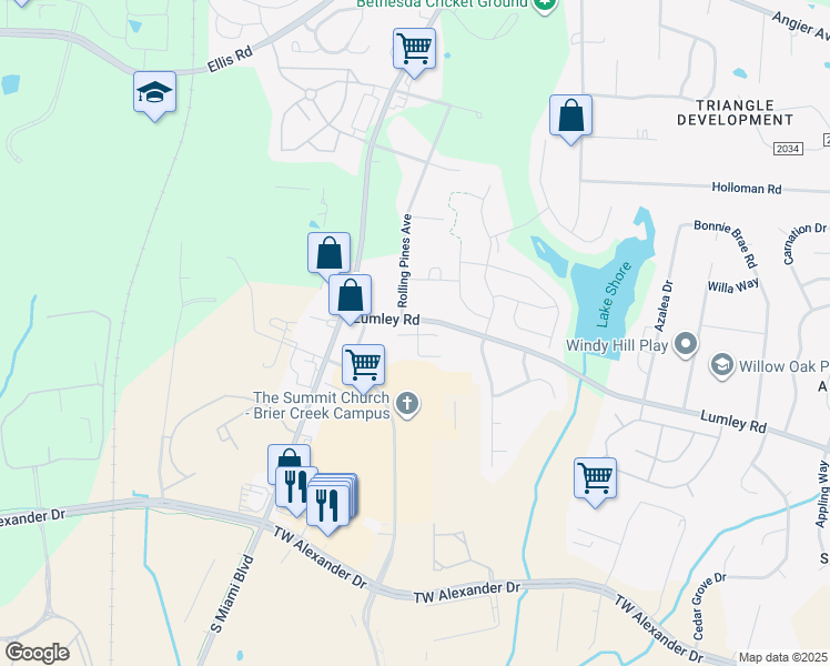 map of restaurants, bars, coffee shops, grocery stores, and more near 4222 Lumley Road in Durham