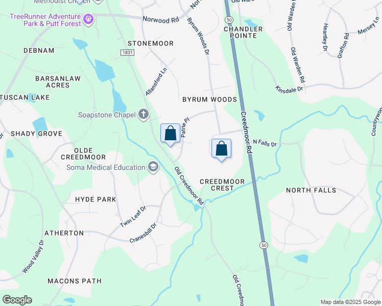 map of restaurants, bars, coffee shops, grocery stores, and more near 2901 Patrie Place in Raleigh