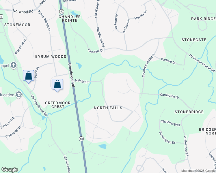 map of restaurants, bars, coffee shops, grocery stores, and more near 2608 Countrywood Road in Raleigh