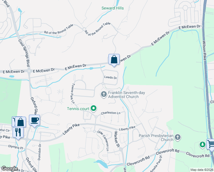 map of restaurants, bars, coffee shops, grocery stores, and more near 1753 Players Mill Road in Franklin