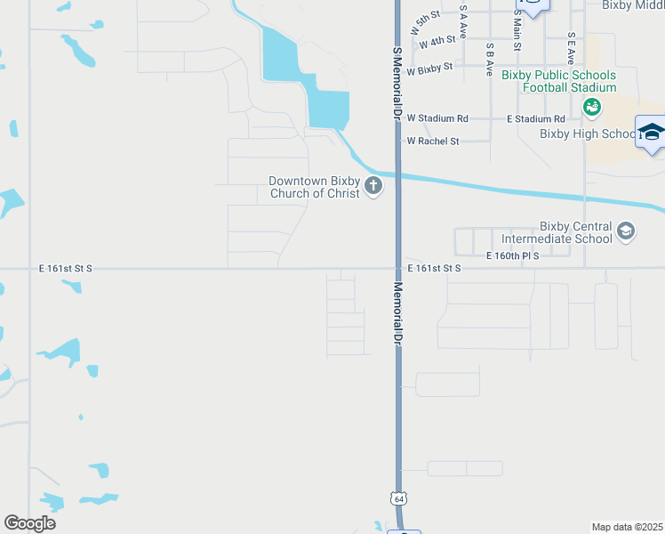 map of restaurants, bars, coffee shops, grocery stores, and more near 6874 East 161st Street in Bixby