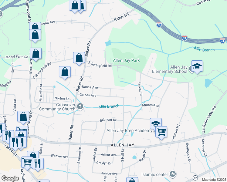 map of restaurants, bars, coffee shops, grocery stores, and more near 906 Gaines Avenue in High Point