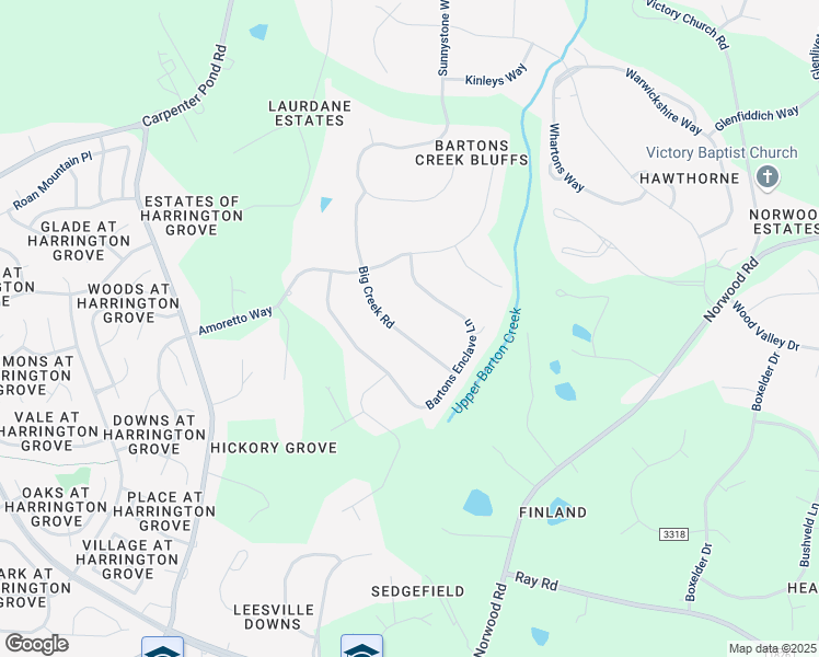 map of restaurants, bars, coffee shops, grocery stores, and more near 5016 Big Creek Road in Raleigh