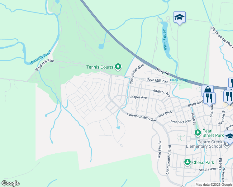 map of restaurants, bars, coffee shops, grocery stores, and more near 762 Shelley Lane in Franklin
