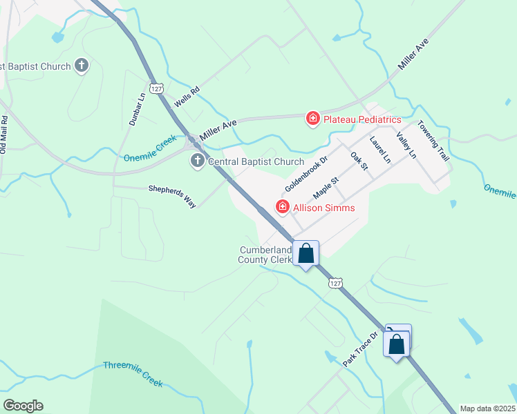 map of restaurants, bars, coffee shops, grocery stores, and more near 1601 South Main Street in Crossville