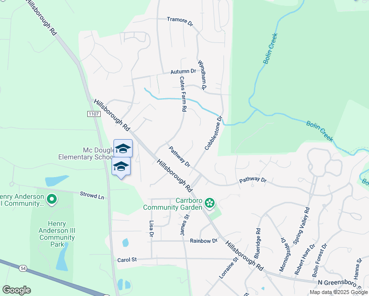 map of restaurants, bars, coffee shops, grocery stores, and more near 103 Buck Taylor Trail in Chapel Hill