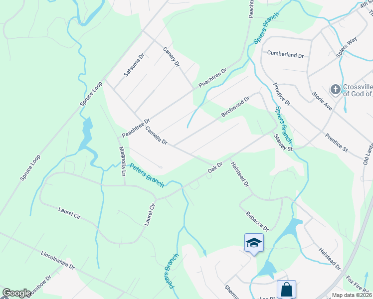 map of restaurants, bars, coffee shops, grocery stores, and more near 690 Birchwood Drive in Crossville