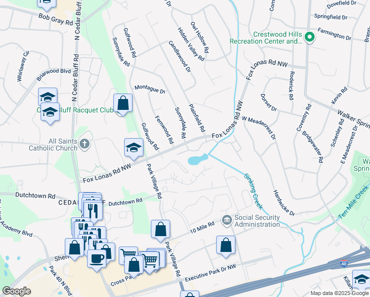map of restaurants, bars, coffee shops, grocery stores, and more near 601 Sunnydale Road in Knoxville