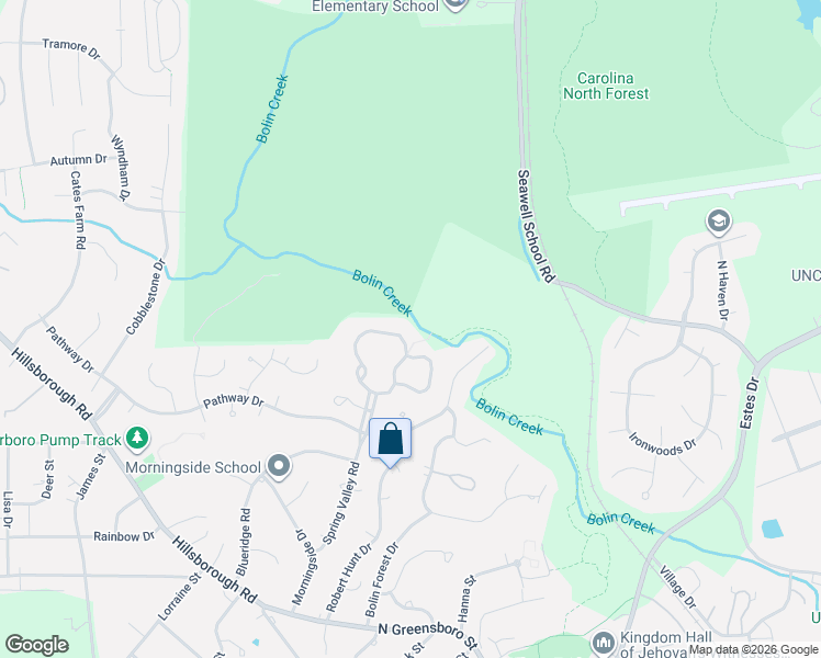 map of restaurants, bars, coffee shops, grocery stores, and more near 308 Waterside Drive in Carrboro