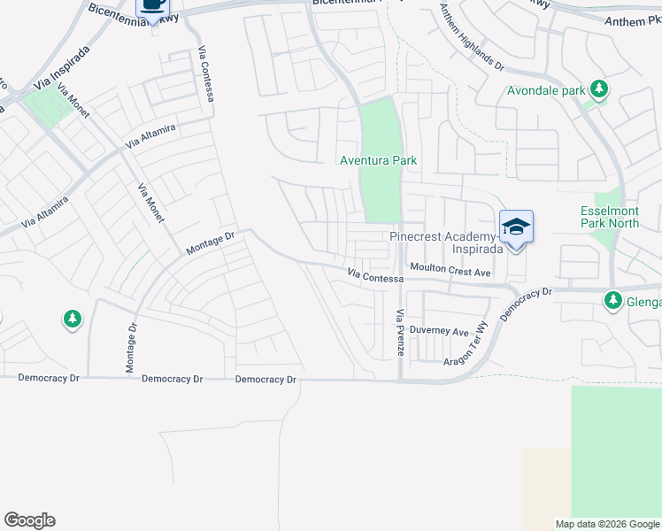 map of restaurants, bars, coffee shops, grocery stores, and more near Via Contessa in Henderson