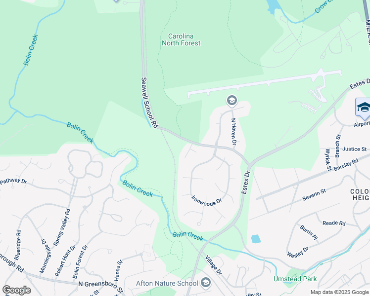 map of restaurants, bars, coffee shops, grocery stores, and more near 104 Hanover Place in Chapel Hill