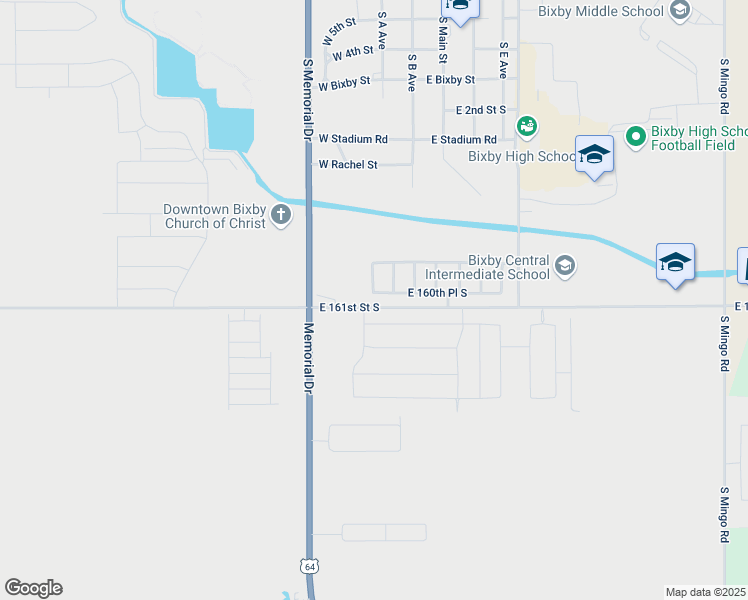map of restaurants, bars, coffee shops, grocery stores, and more near 8318 East 160th Place South in Bixby