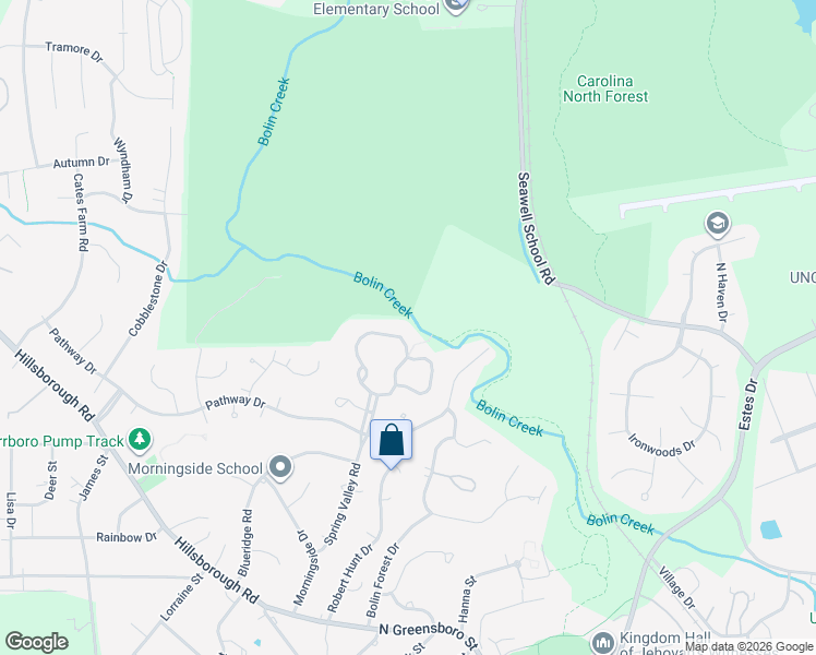 map of restaurants, bars, coffee shops, grocery stores, and more near 308 Waterside Drive in Carrboro