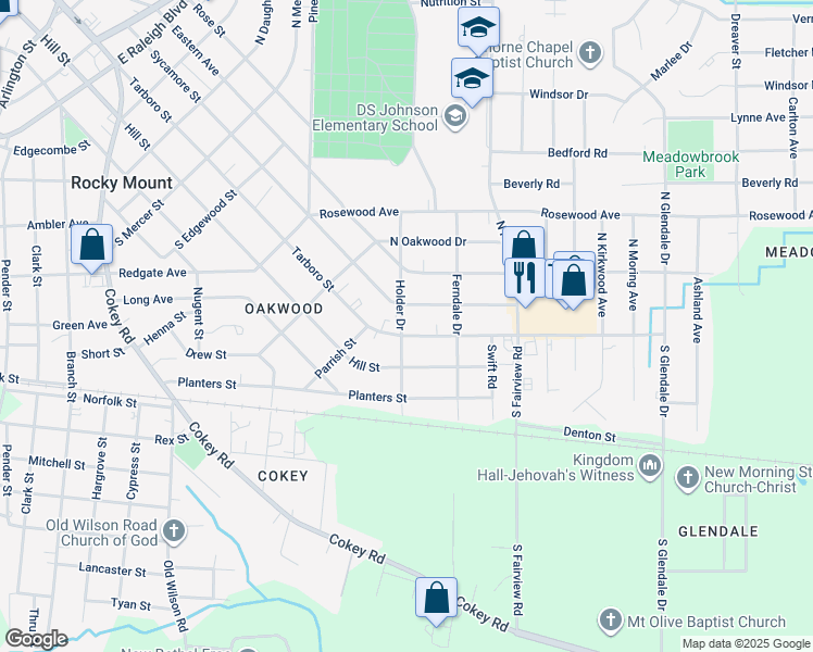 map of restaurants, bars, coffee shops, grocery stores, and more near 1200 Tarboro Street in Rocky Mount