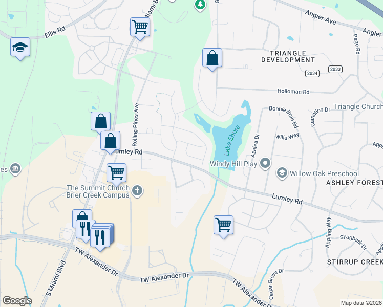 map of restaurants, bars, coffee shops, grocery stores, and more near 5006 Dragonfly Drive in Durham