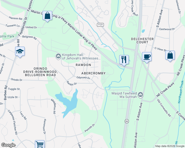 map of restaurants, bars, coffee shops, grocery stores, and more near 3719 Phillips Way West in Durham