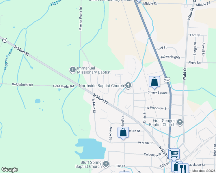 map of restaurants, bars, coffee shops, grocery stores, and more near 5145 Peachtree Street in Milan