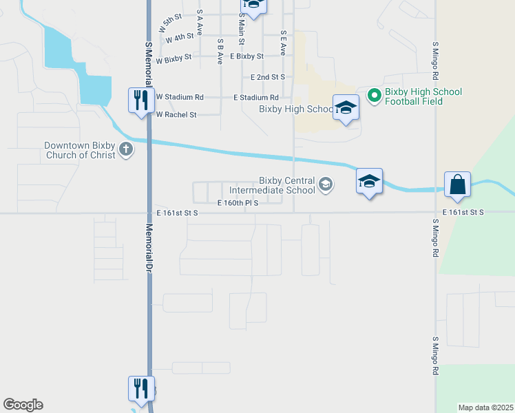 map of restaurants, bars, coffee shops, grocery stores, and more near 8722 East 160th Place South in Bixby