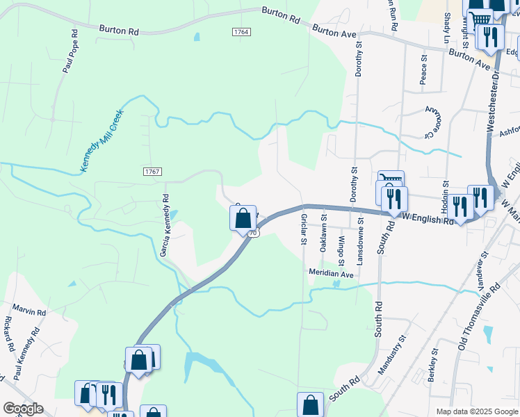 map of restaurants, bars, coffee shops, grocery stores, and more near 134 Cecil Street in Thomasville
