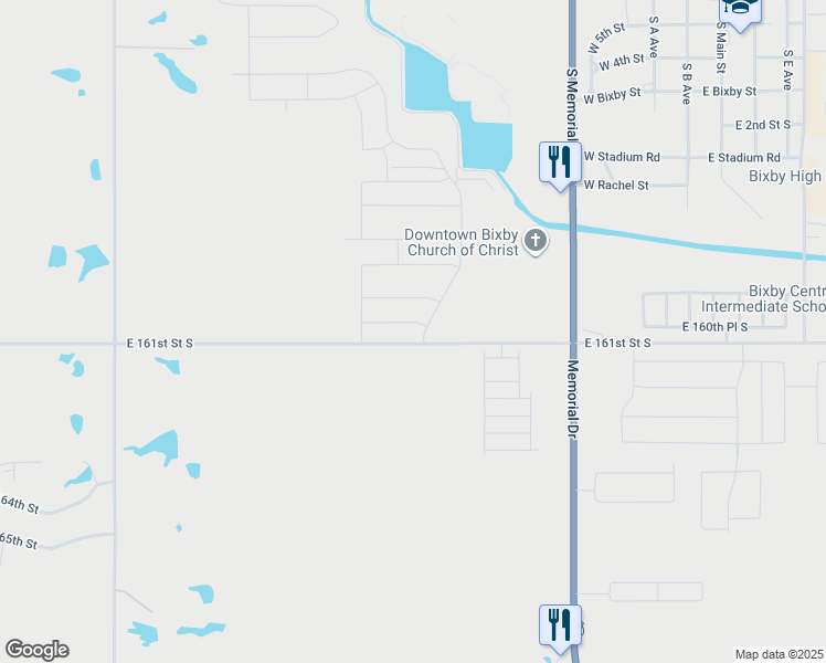 map of restaurants, bars, coffee shops, grocery stores, and more near 7513 East 160th Street South in Bixby