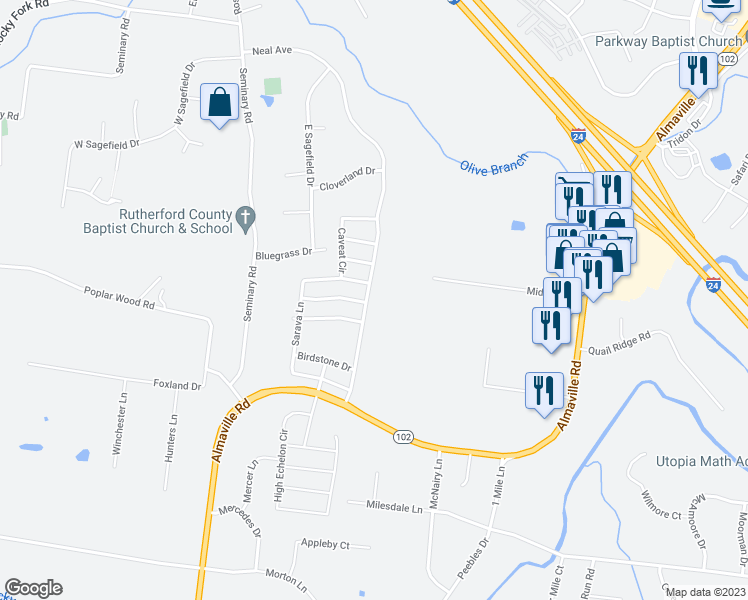 map of restaurants, bars, coffee shops, grocery stores, and more near 233 Neal Avenue in Smyrna
