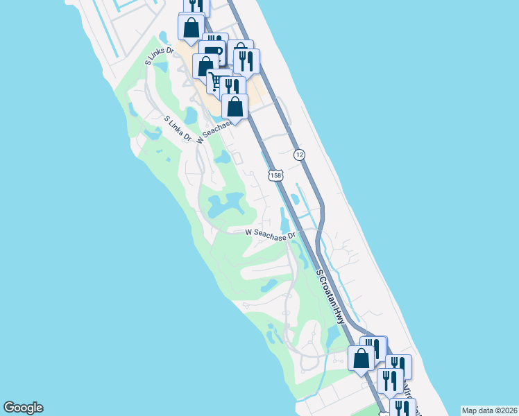 map of restaurants, bars, coffee shops, grocery stores, and more near 110 East Lochridge Court in Kill Devil Hills