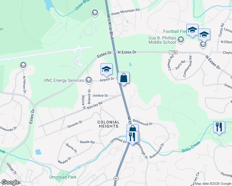 map of restaurants, bars, coffee shops, grocery stores, and more near 907 Martin Luther King Junior Boulevard in Chapel Hill