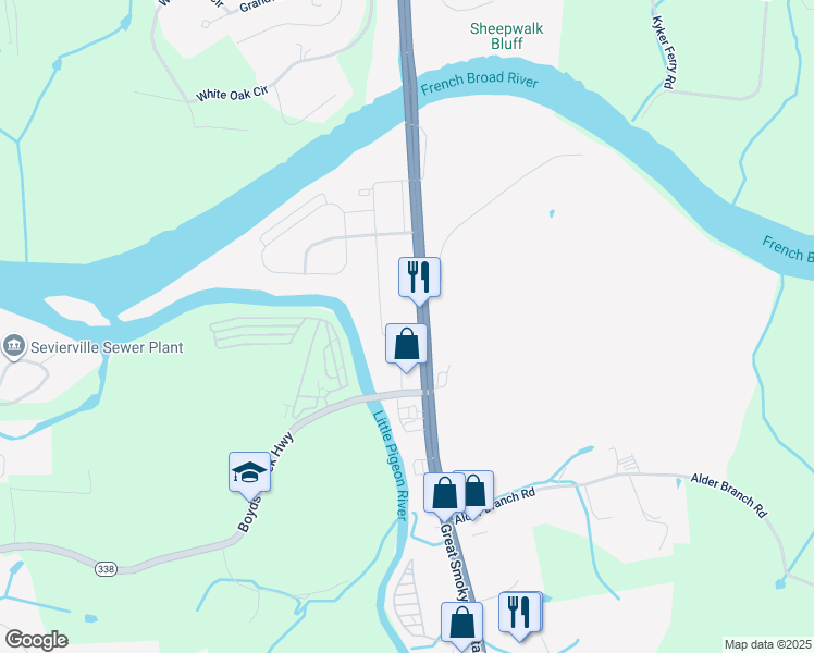 map of restaurants, bars, coffee shops, grocery stores, and more near 2210 Winfield Dunn Parkway in Sevierville