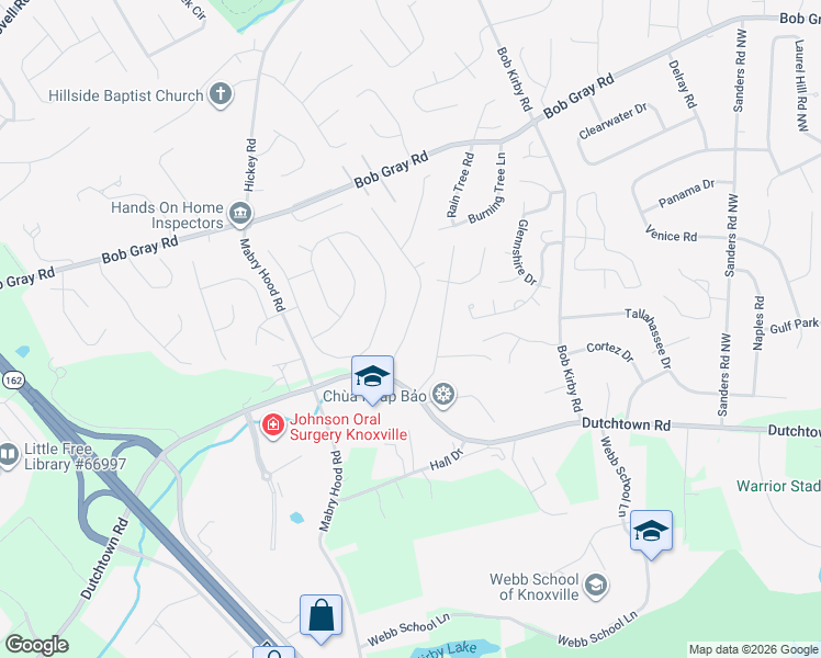 map of restaurants, bars, coffee shops, grocery stores, and more near 1169 Oak Haven Road in Knoxville