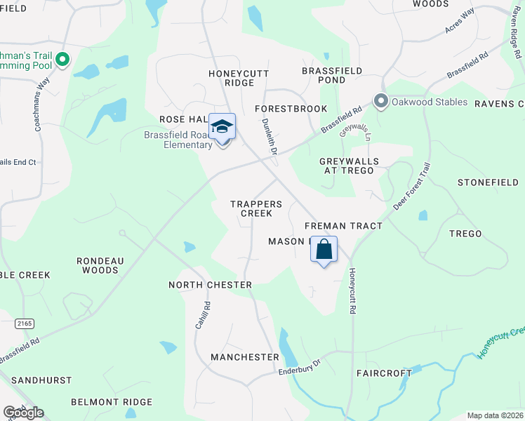 map of restaurants, bars, coffee shops, grocery stores, and more near 11108 Trappers Creek Drive in Raleigh