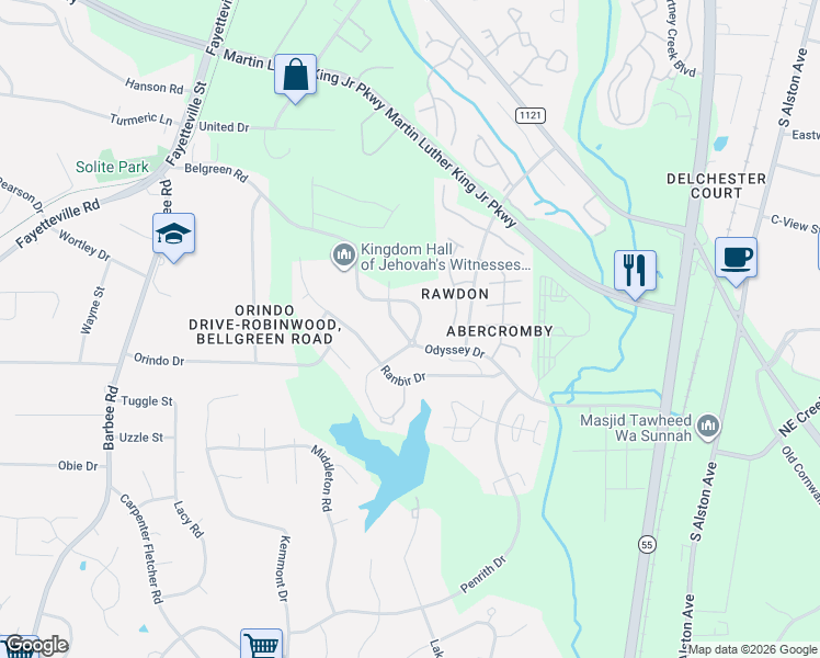 map of restaurants, bars, coffee shops, grocery stores, and more near 3319 Silver Star Drive in Durham