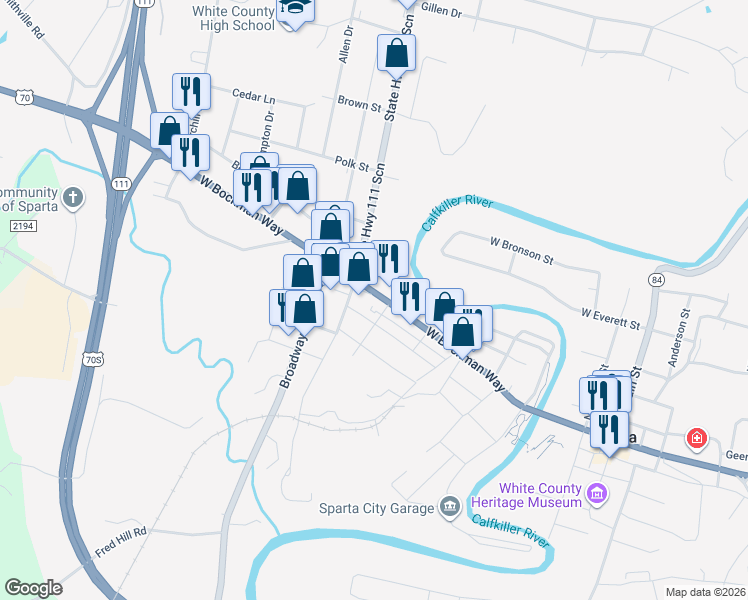 map of restaurants, bars, coffee shops, grocery stores, and more near 419 U.S. 70 Scenic in Sparta