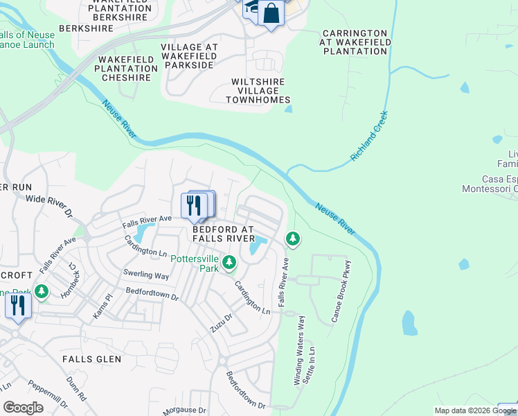 map of restaurants, bars, coffee shops, grocery stores, and more near 10711 Edmundson Avenue in Raleigh