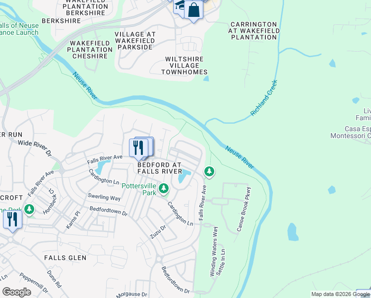 map of restaurants, bars, coffee shops, grocery stores, and more near 10711 Edmundson Avenue in Raleigh