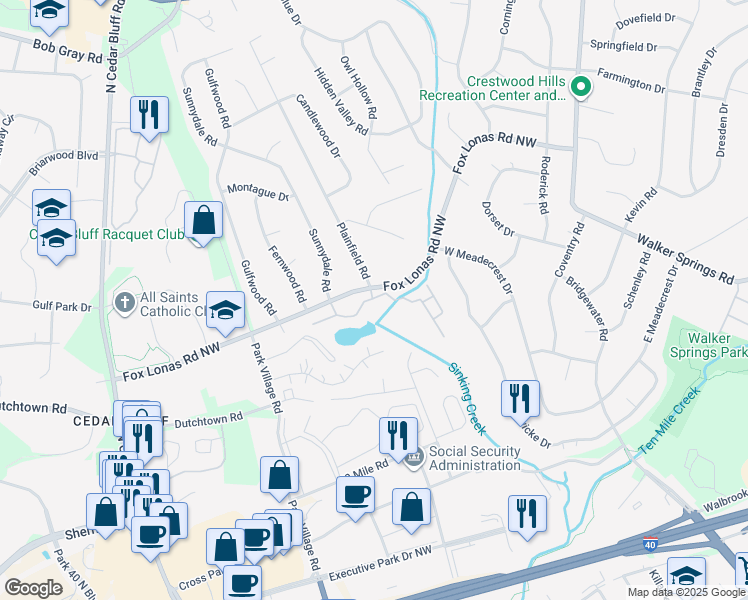 map of restaurants, bars, coffee shops, grocery stores, and more near 505 Fox Crossing Boulevard in Knoxville