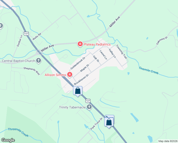 map of restaurants, bars, coffee shops, grocery stores, and more near 257 Brookhaven Drive in Crossville