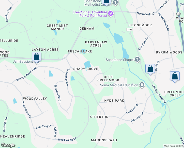 map of restaurants, bars, coffee shops, grocery stores, and more near 1808 Liatris Lane in Raleigh