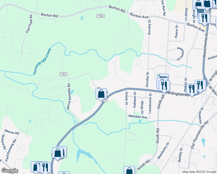 map of restaurants, bars, coffee shops, grocery stores, and more near 134 Cecil Street in Thomasville