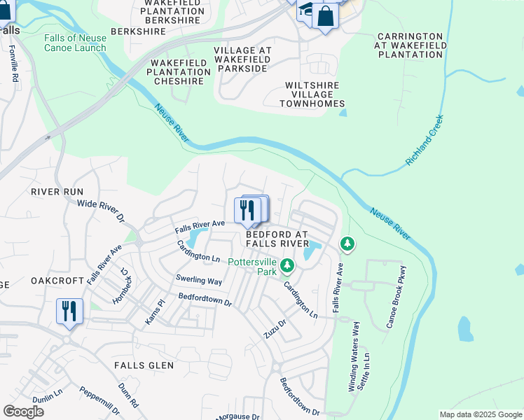 map of restaurants, bars, coffee shops, grocery stores, and more near 2712 Country Charm Road in Raleigh