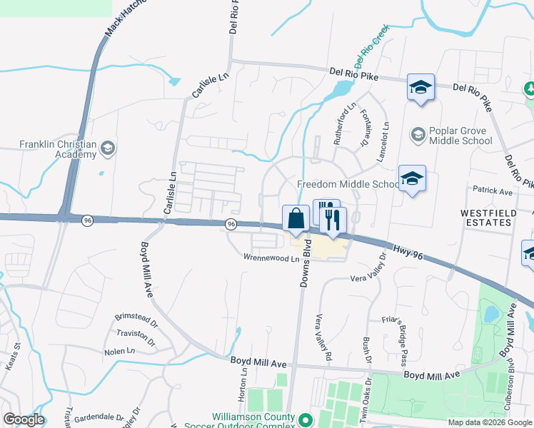 map of restaurants, bars, coffee shops, grocery stores, and more near 807 Founders Pointe Boulevard in Franklin